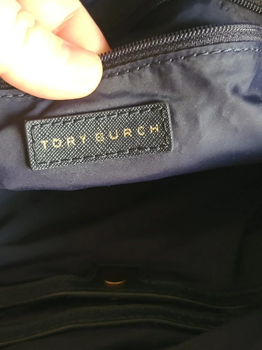 Tory Burch navy blue nylon shoulder tote bag
